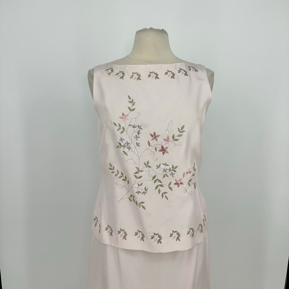 Vintage Daved Warren Womens 10 Skirt Vest Silk Suit Pastel Pink Embroidered - Picture 6 of 16